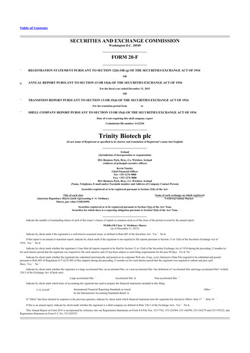 Thumbnail Trinity Biotech
 20-F Annual Report 