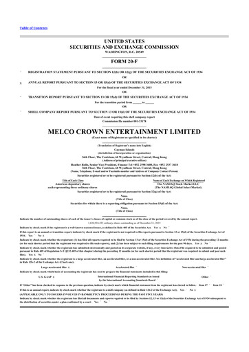 Thumbnail Melco Resorts & Entertainment 20-F Annual Report 2015