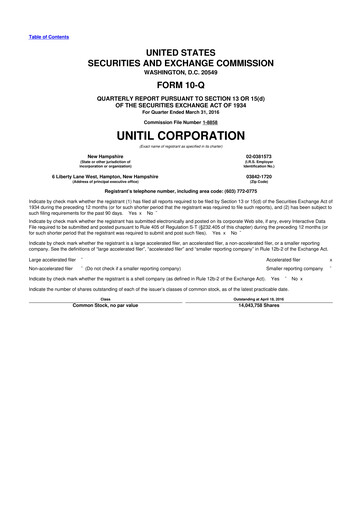 Miniature Unitil Corporation
 10-Q Rapport trimestriel 2016 