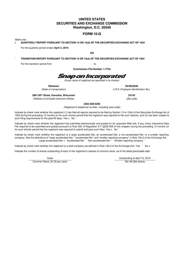 Thumbnail Snap-on 10-Q Quarterly Report FY2016 