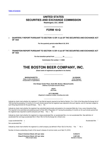 Vorschaubild Boston Beer Company 10-Q Quartalsbericht 2016 