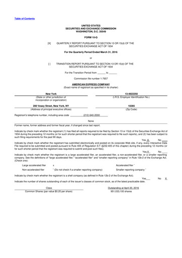 Thumbnail American Express 10-Q Quarterly Report FY2016 