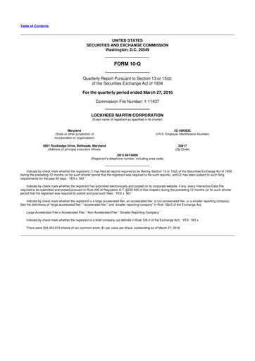 Thumbnail Lockheed Martin 10-Q Quarterly Report FY2016 