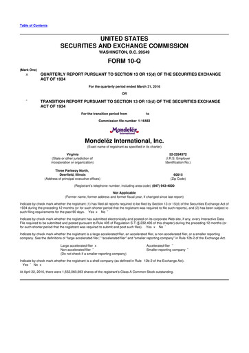 Thumbnail Mondelez International 10-Q Quarterly Report FY2016 
