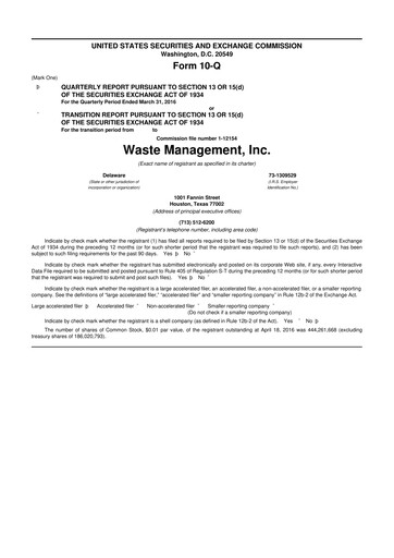 Thumbnail Waste Management 10-Q Quarterly Report FY2016 