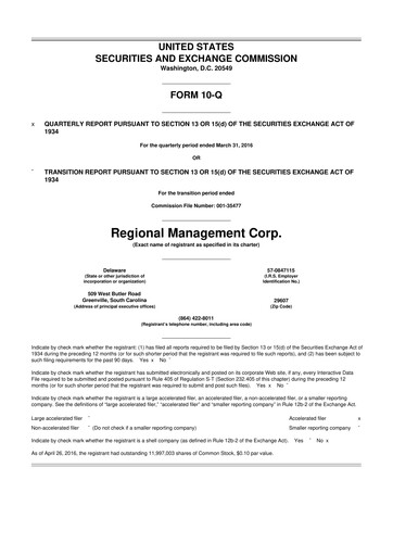 Thumbnail Regional Management Corp.
 10-Q Quarterly Report FY2016 