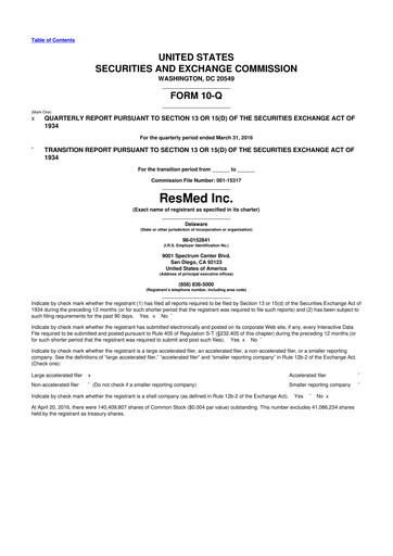 Thumbnail ResMed 10-Q Quarterly Report FY2016 