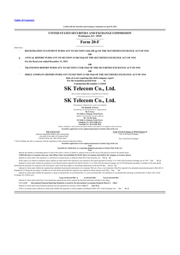 Miniature SK Telecom 20-F Rapport annuel 