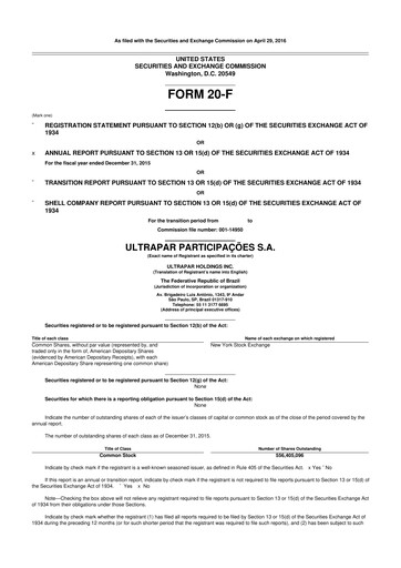 Thumbnail Ultrapar Participacoes 20-F Annual Report 