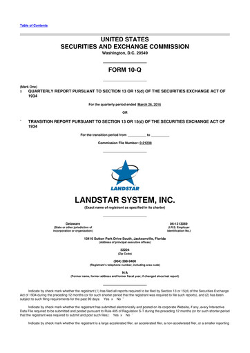 Miniature Landstar System
 10-Q Rapport trimestriel 2016 