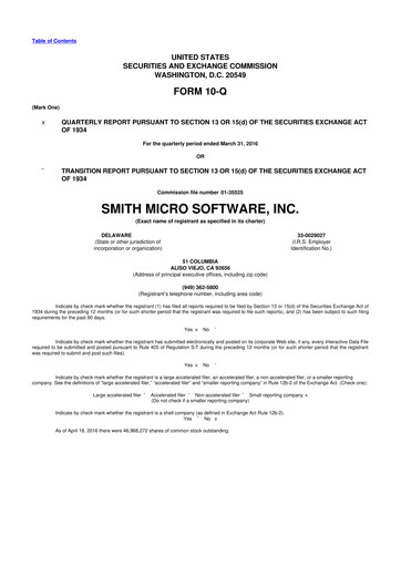 Miniature Smith Micro Software
 10-Q Rapport trimestriel 2016 