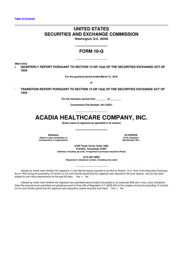 Thumbnail Acadia Healthcare
 10-Q Quarterly Report FY2016 