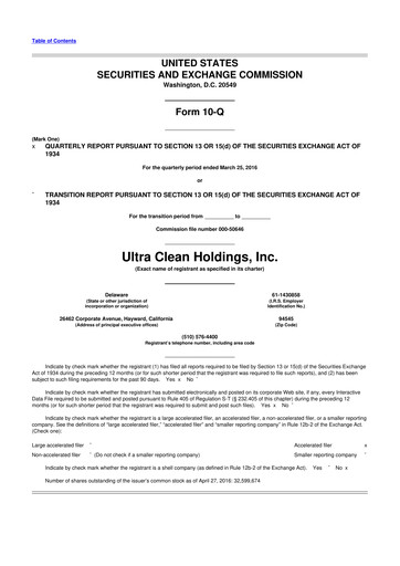 Vorschaubild UCT (Ultra Clean Holdings) 10-Q Quartalsbericht 2016 