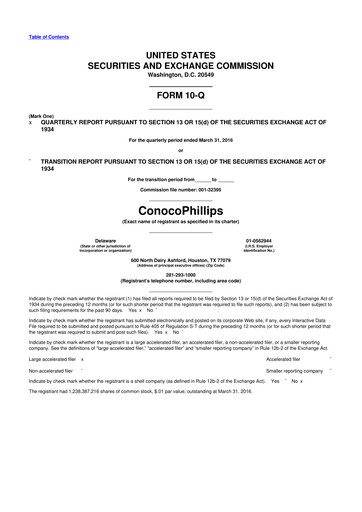 Thumbnail ConocoPhillips 10-Q Quarterly Report FY2016 