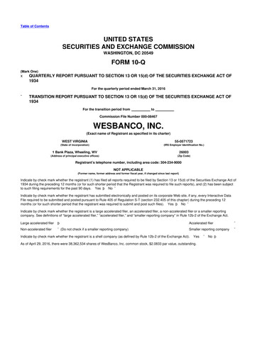 Thumbnail WesBanco 10-Q Quarterly Report FY 