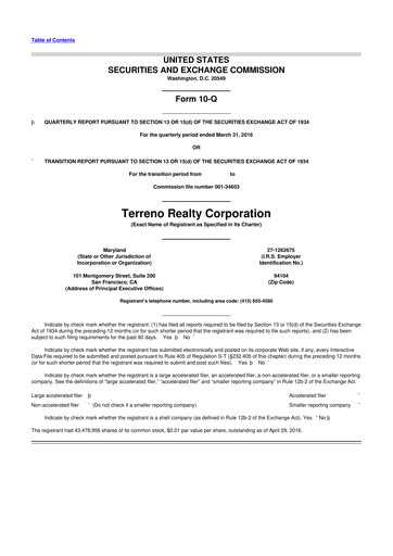 Thumbnail Terreno Realty
 10-Q Quarterly Report FY2016 