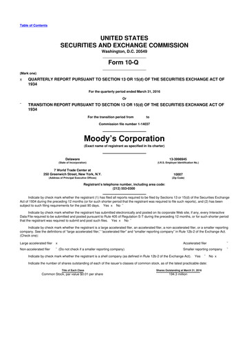 Thumbnail Moody's 10-Q Quarterly Report FY2016 
