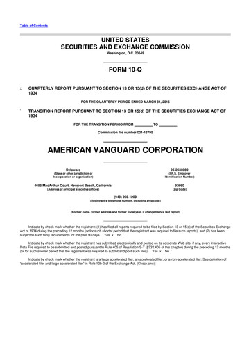 Thumbnail American Vanguard 10-Q Quarterly Report FY 