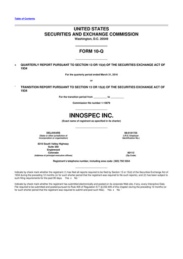 Thumbnail Innospec 10-Q Quarterly Report FY2016 