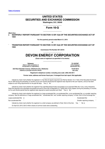 Thumbnail Devon Energy
 10-Q Quarterly Report FY2016 