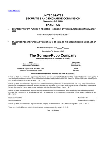 Thumbnail Gorman-Rupp 10-Q Quarterly Report FY2016 