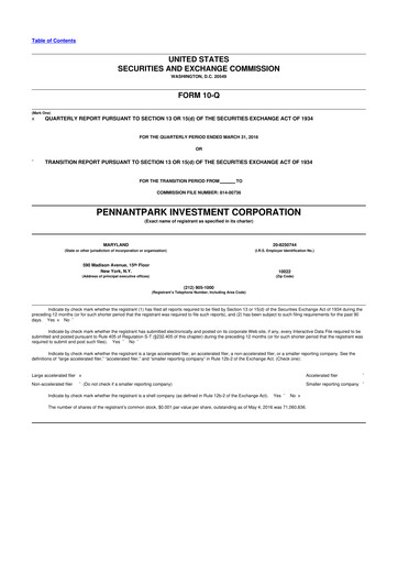 Thumbnail PennantPark Investment 10-Q Quarterly Report FY 