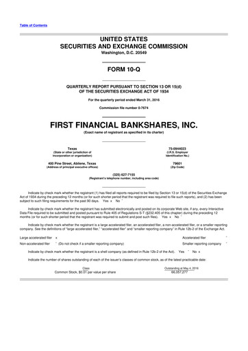 Thumbnail First Financial Bankshares 10-Q Quarterly Report FY2016 
