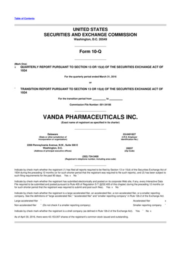 Thumbnail Vanda Pharmaceuticals 10-Q Quarterly Report FY2016 