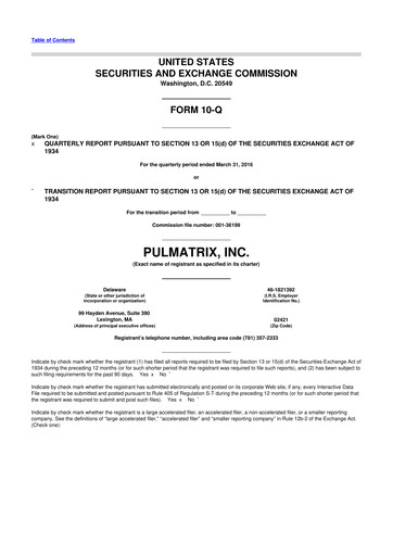 Vorschaubild Pulmatrix 10-Q Quartalsbericht 2016 