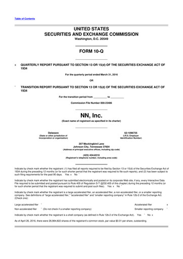 Thumbnail NN, Inc.
 10-Q Quarterly Report FY 