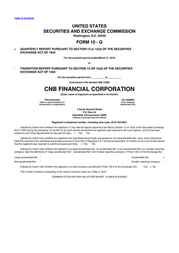 Thumbnail CNB Financial Corp 10-Q Quarterly Report FY2016 