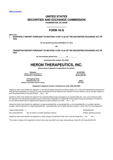 Miniature Heron Therapeutics 10-Q Rapport trimestriel 2016 