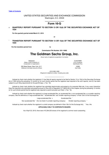 Thumbnail Goldman Sachs 10-Q Quarterly Report FY2016 