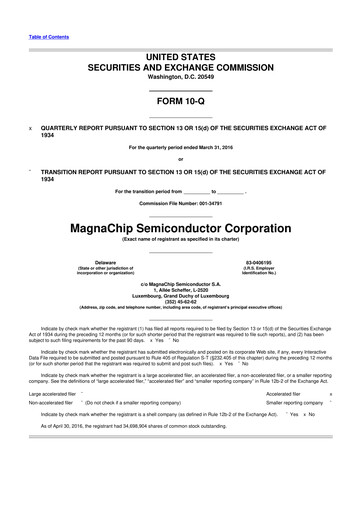 Miniature Magnachip Semiconductor 10-Q Rapport trimestriel 2016 