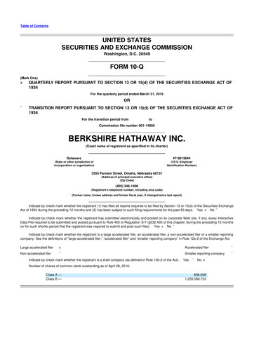 Thumbnail Berkshire Hathaway  10-Q Quarterly Report FY2016 