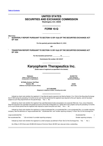 Thumbnail Karyopharm Therapeutics
 10-Q Quarterly Report FY2016 