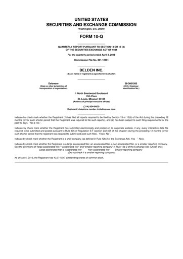 Thumbnail Belden 10-Q Quarterly Report FY2016 