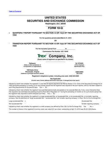 Miniature Trex 10-Q Rapport trimestriel 2016 