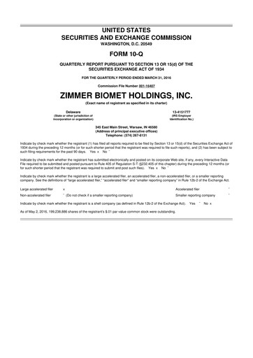 Thumbnail Zimmer Biomet 10-Q Quarterly Report FY2016 