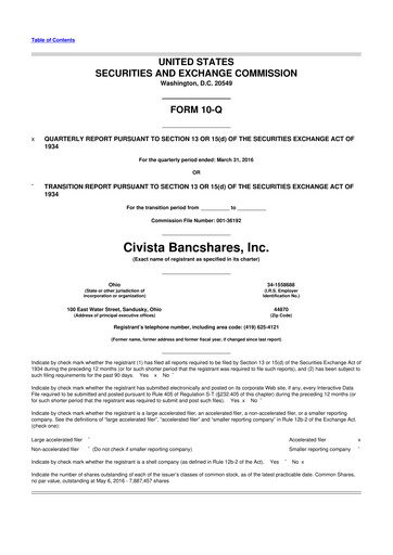 Thumbnail Civista Bancshares
 10-Q Quarterly Report FY2016 