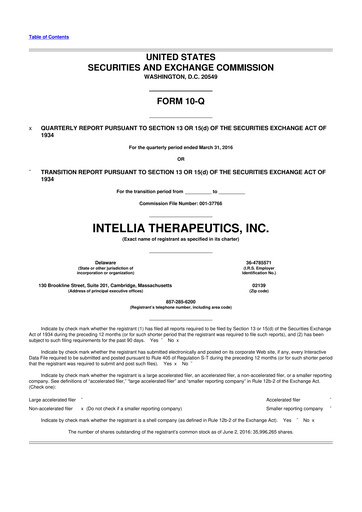 Miniature Intellia Therapeutics 10-Q Rapport trimestriel 2016 