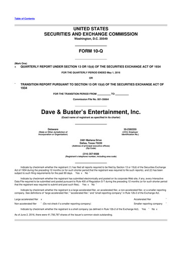 Miniature Dave & Buster's
 10-Q Rapport trimestriel 2016 