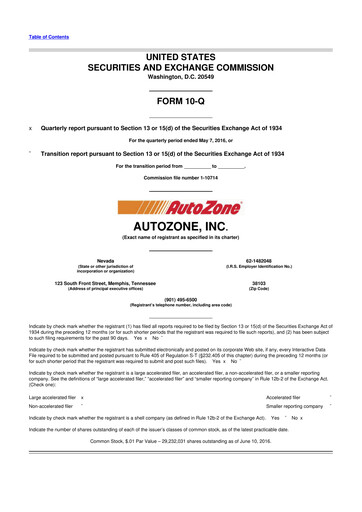 Thumbnail AutoZone 10-Q Quarterly Report FY2016 