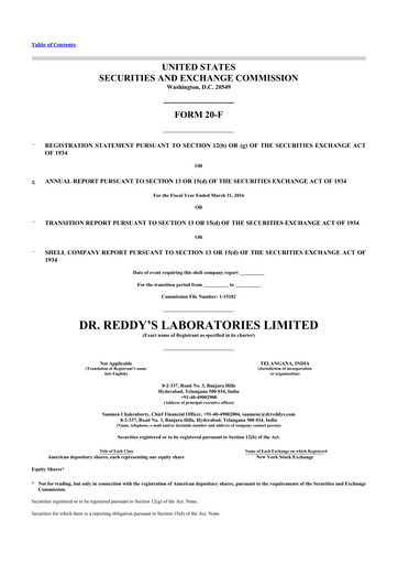 Thumbnail Dr. Reddy's Laboratories 20-F Annual Report 