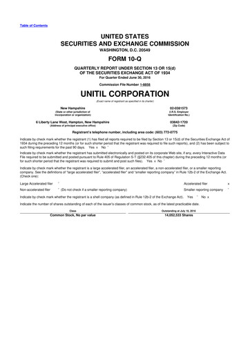 Miniature Unitil Corporation
 10-Q Rapport trimestriel 2016 