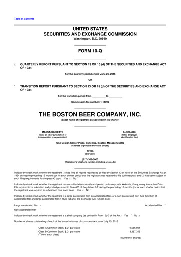 Vorschaubild Boston Beer Company 10-Q Quartalsbericht 2016 