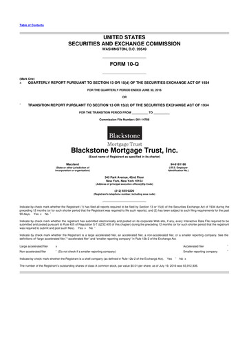 Miniature Blackstone Mortgage Trust
 10-Q Rapport trimestriel 2016 