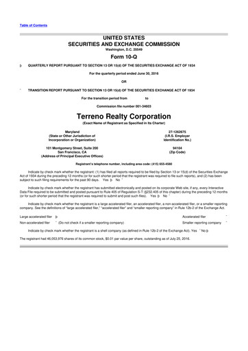 Thumbnail Terreno Realty
 10-Q Quarterly Report FY2016 