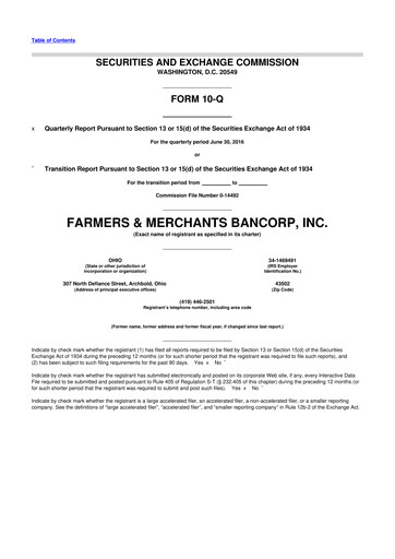 Thumbnail Farmers & Merchants Bancorp 10-Q Quarterly Report FY2016 