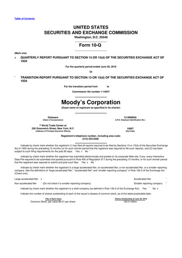 Thumbnail Moody's 10-Q Quarterly Report FY2016 